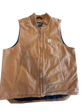 Carhartt Vest Mens XL Brown Duck Canvas Loose Quilt Lined Work 104395-BRN